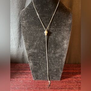 Express Brand Silver Lariat-style Necklace with Crystal Accented Pendant